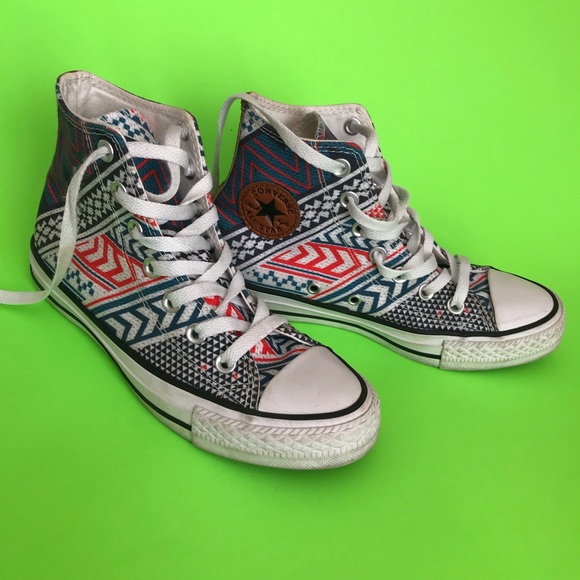 Brown Leather backed blue/orange print converse - Picture 8 of 8